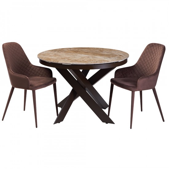 Стол обеденный раскладной керамика Moon Brown Marble 110X110(140) Коричневый 5