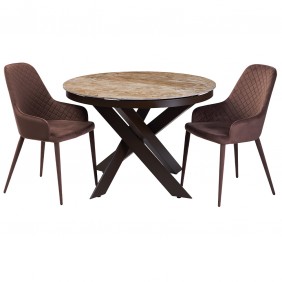 Стол обеденный раскладной керамика Moon Brown Marble 110X110(140) Коричневый