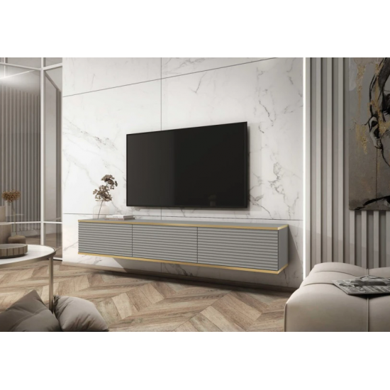 Тумба під телевізор навісна Оро / Oro 3-дверна RTV175 MDF Сірий Ш175xВ30 см. 4