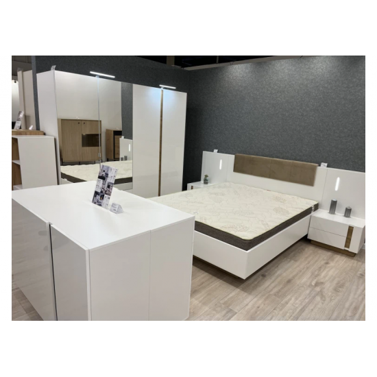 Кровать двуспальная (каркас) Арко/Arco 160 с мягким изголовьем Белый глянец/дуб грандсон 160x200 см. 7
