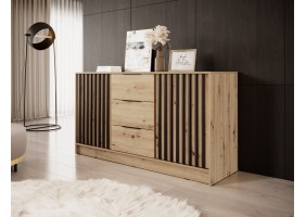 Комод Нелли / Nelly 3D 2-дверный с 3 ящиками Дуб артизан/черный 155х45х86 см.