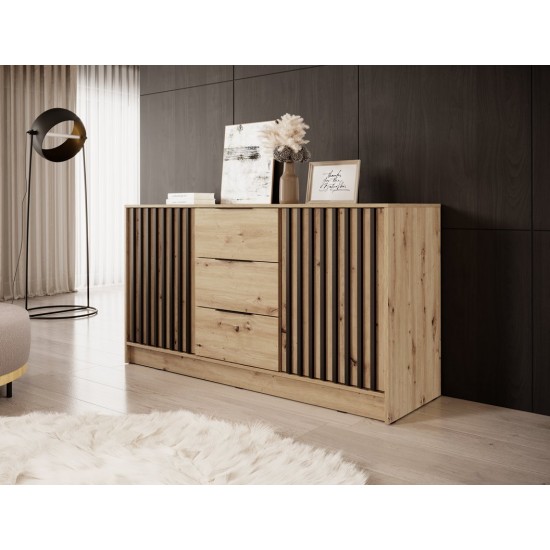 Комод Нелли / Nelly 3D 2-дверный с 3 ящиками Дуб артизан/черный 155х45х86 см. 1