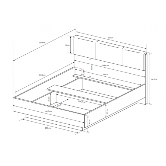 Кровать двуспальная (каркас) Арко/Arco 160 с мягким изголовьем Белый глянец/дуб грандсон 160x200 см. 3