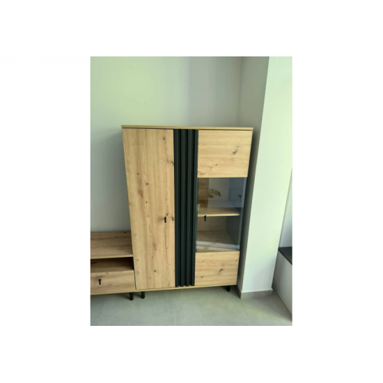 Витрина низкая Мадис/Madis 2-дверная 2D1W/90 Дуб артизан/антрацит Ш90xВ149 см. 8