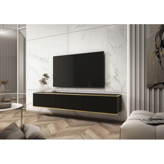 Тумба під телевізор навісна Оро / Oro 3-дверна RTV175 MDF Чорний Ш175xВ30 см. 3