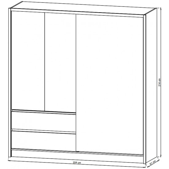 Шафа напівкупе для одягу Сара / Sara 200 3-дверна з дзеркалом Білий 204х61х214 см. 3