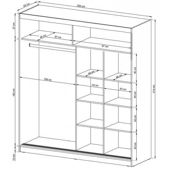Шкаф-купе Вики IX / Wiki IX 200 2-дверно с зеркалом Дуб сонома 200х62х214 см. 3