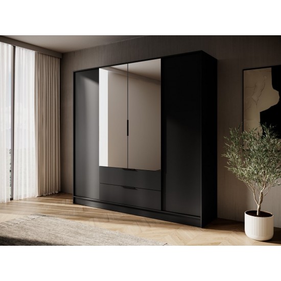 Шкаф для одежды Келли / Kelly 4DL 4-дверный с зеркалом Черный 206х51х200 см. 5