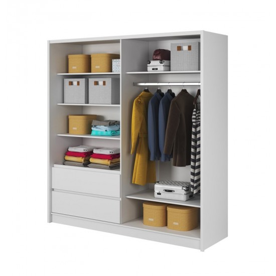 Шафа напівкупе для одягу Сара / Sara 200 3-дверна з дзеркалом Білий 204х61х214 см. 2