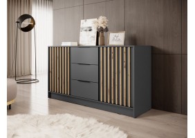 Комод Неллі / Nelly 3D 2-дверний з 3 шухлядами Графіт/дуб артизан 155х45х86 см.