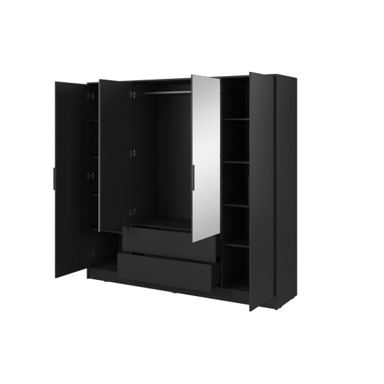 Шкаф для одежды Келли / Kelly 4DL 4-дверный с зеркалом Черный 206х51х200 см. 3