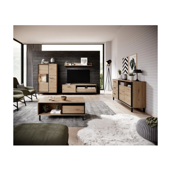 Витрина низкая Нест/Nest 2-дверная 2D1W/90 Дуб артизан/антрацит Ш90xВ151 см. 5