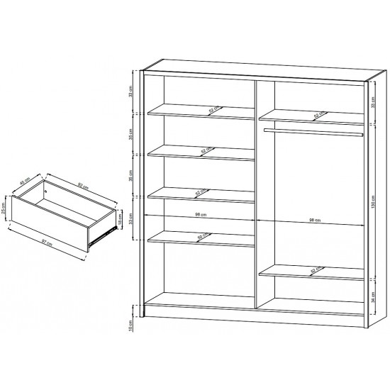Шафа напівкупе для одягу Сара / Sara 200 3-дверна з дзеркалом Білий 204х61х214 см. 4