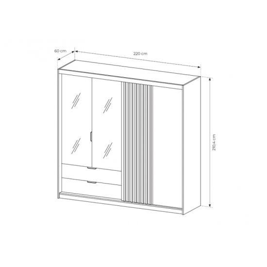 Шафа напівкупе для одягу Таллі / Tally 4-дверна з дзеркалом 4D2S/220 Дуб артизан/антрацит Ш220xВ211 см. 7