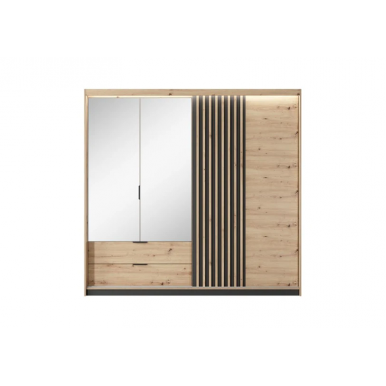 Шафа напівкупе для одягу Таллі / Tally 4-дверна з дзеркалом 4D2S/220 Дуб артизан/антрацит Ш220xВ211 см. 4