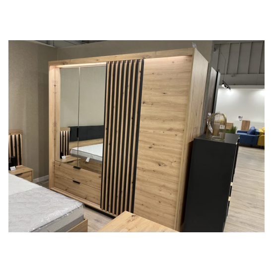 Шафа напівкупе для одягу Таллі / Tally 4-дверна з дзеркалом 4D2S/220 Дуб артизан/антрацит Ш220xВ211 см. 9