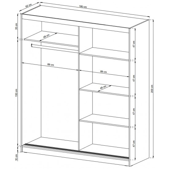 Шафа-купе Мая IX / Maja IX 180 2-дверна з дзеркалом Білий 180х62х200 см. 3