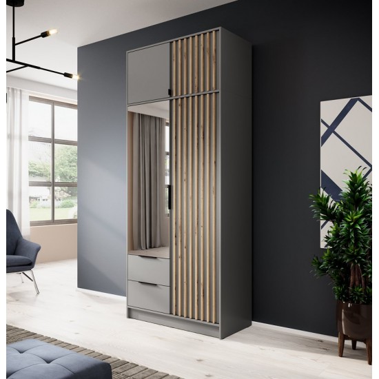 Тумба-надставка Неллі / Nelly 3D 3-дверна Сірий/дуб артизан 155х51х50 см. 3