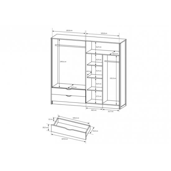 Шафа для одягу Арден / Arden 4-дверна з дзеркалом 4D2S/220 Дуб санд гранж/матера Ш220xВ205 см. 15