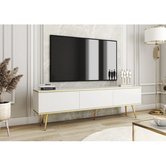 Тумба під телевізор Оро / Oro 3-дверна з золотими ніжками RTV175 Білий Ш175xВ53 см. 1