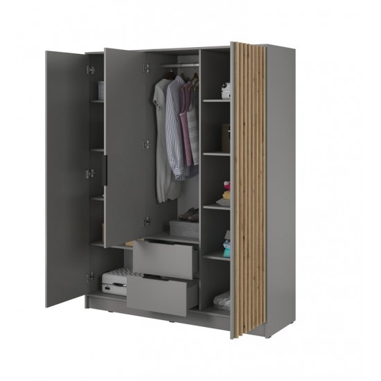 Шкаф для одежды Нелли / Nelly 3D 3-дверный Серый/дуб артизан 155х51х200 см. 2