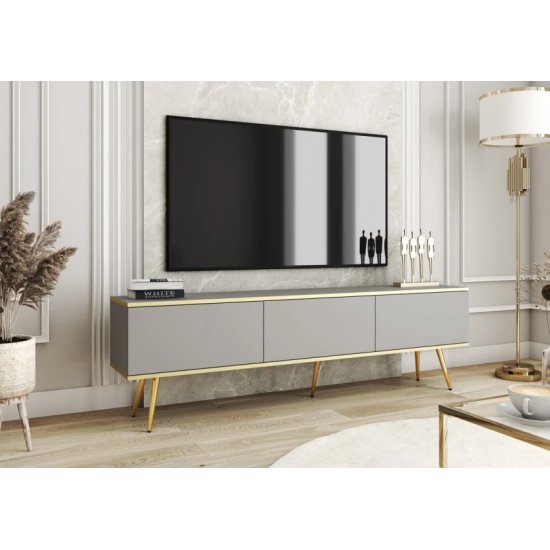 Тумба під телевізор Оро / Oro 3-дверна з золотими ніжками RTV175 Сірий Ш175xВ53 см. 1