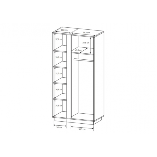 Шкаф для одежды Арко / Arco 2-дверный 2D/96 Белый глянец/дуб грандсон Ш97xВ194 см. 4