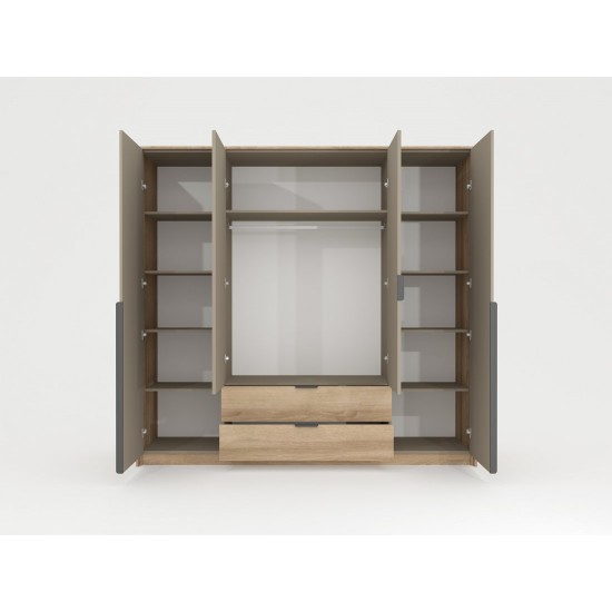Шкаф для одежды Летто / Letto 4D2S/220 4-дверный Дуб терра темный/серый каменный 2