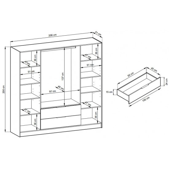 Шкаф для одежды Келли / Kelly 4D 4-дверный Графит 206х51х200 см. 4