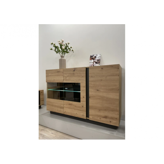 Комод с витриной Арко/Arco 3-дверный 3D2W/138 Дуб артизан/графит Ш138xВ91 см. 7