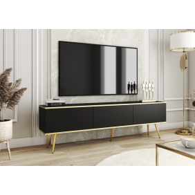 Тумба під телевізор Оро / Oro 3-дверна з золотими ніжками RTV175 Чорний Ш175xВ53 см.