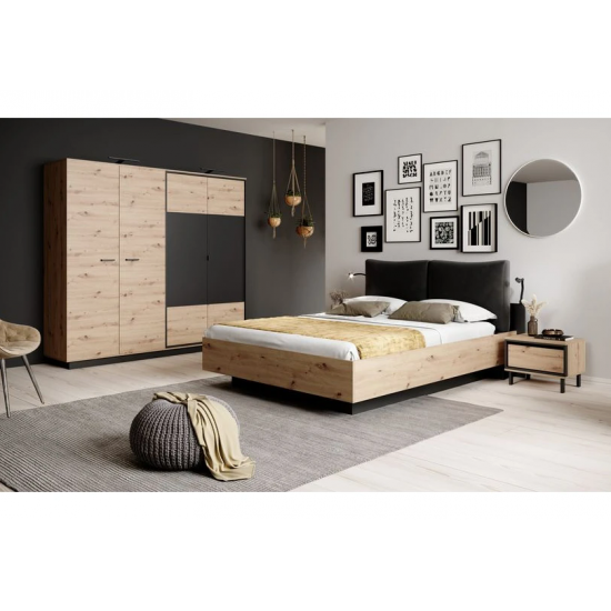 Кровать двуспальная (каркас) Нест/Nest 160 с мягким изголовьем Дуб артизан/антрацит 160x200 см. 6