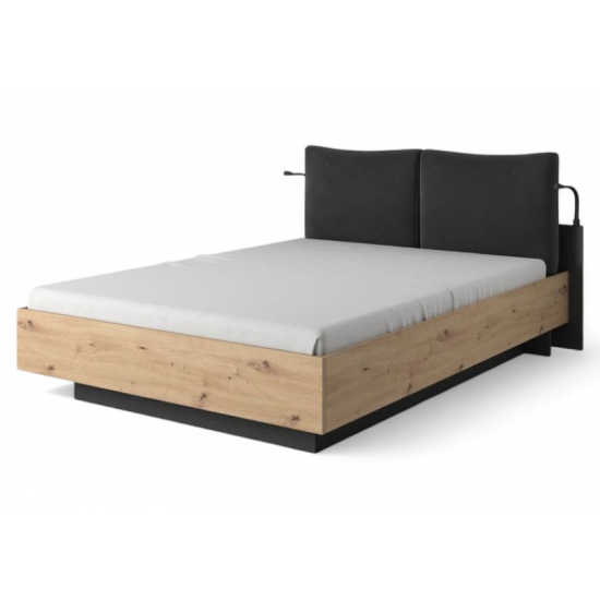 Кровать двуспальная (каркас) Нест/Nest 160 с мягким изголовьем Дуб артизан/антрацит 160x200 см. 1