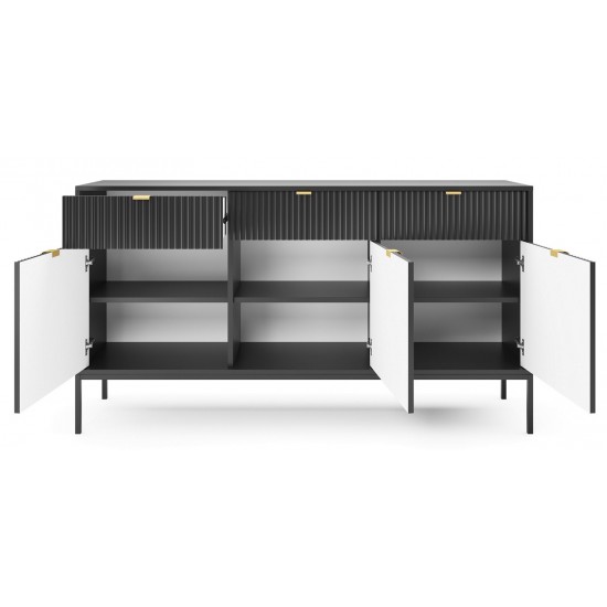 Комод Нова/Nova 3-дверный с 3 ящиками и черными ножками KSZ154 Черный 154х39х83 см. 2
