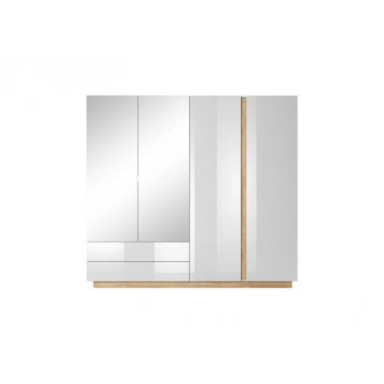 Шафа для одягу Арко / Arco 4-дверна з дзеркалом 4D2S/220 Білий глянець/дуб грандсон Ш220xВ202 см. 3