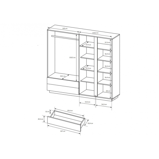 Шафа для одягу Арко / Arco 4-дверна з дзеркалом 4D2S/220 Білий глянець/дуб грандсон Ш220xВ202 см. 6