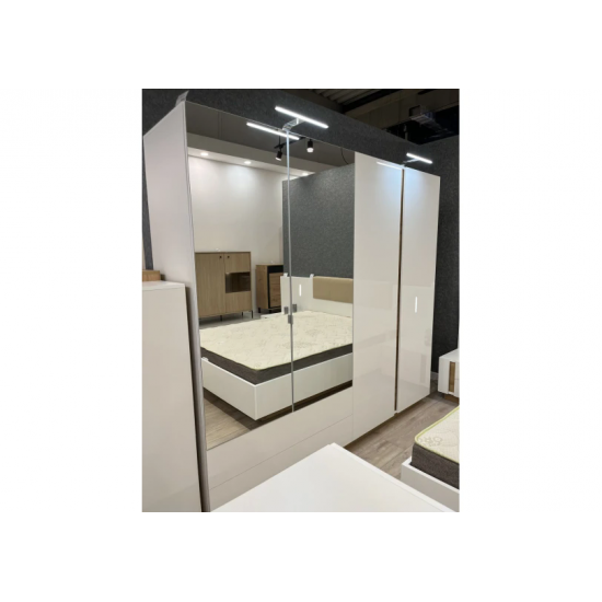 Шафа для одягу Арко / Arco 4-дверна з дзеркалом 4D2S/220 Білий глянець/дуб грандсон Ш220xВ202 см. 9