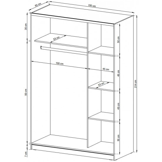 Шкаф-купе Мика II/Mika II 150 2-дверный с зеркалом Белый 150х63х214 см. 3
