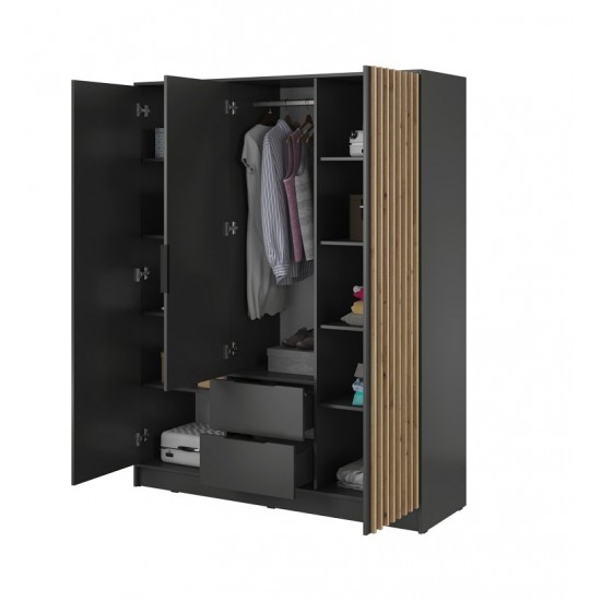 Шкаф для одежды Нелли / Nelly 3D 3-дверный Графит/дуб артизан 155х51х200 см. 2