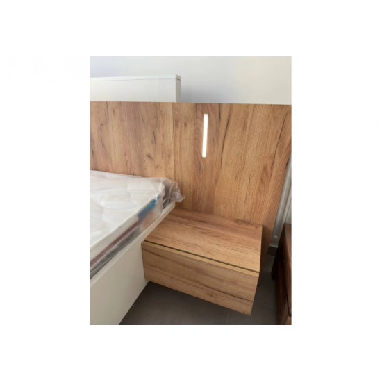 Кровать двуспальная (каркас) 3Д/3D 160 с тумбами и подсветкой Белый/дуб золотой крафт 160x200 см. 5