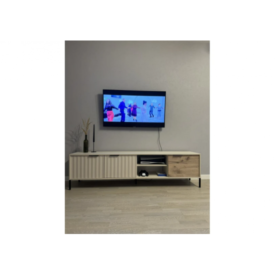 Тумба под телевизор Рейв/Rave 3-дверная 3D/203 Бежевый/викинг Ш203xВ54 см. 9