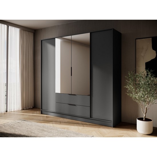 Шкаф для одежды Келли / Kelly 4DL 4-дверный с зеркалом Графит 206х51х200 см. 5