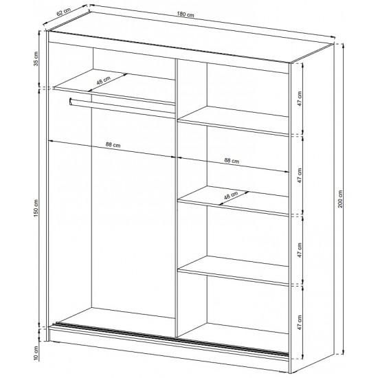 Шафа-купе Мая VI / Maja VI 180 2-дверна з дзеркалом Графіт 180х62х200 см. 3