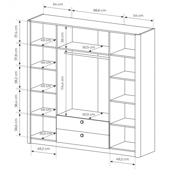 Шкаф для одежды Вики / Viki 4D2S/213 4-дверный с зеркалом Дуб бариста 4