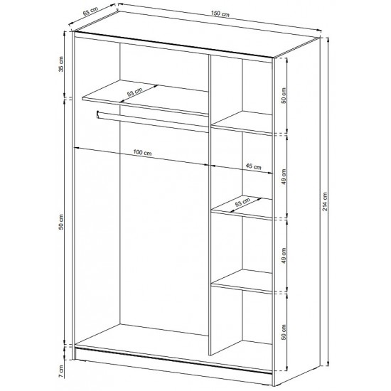 Шафа-купе Міка II / Mika II 150 2-дверна з дзеркалом Дуб сонома 150х63х214 см. 3