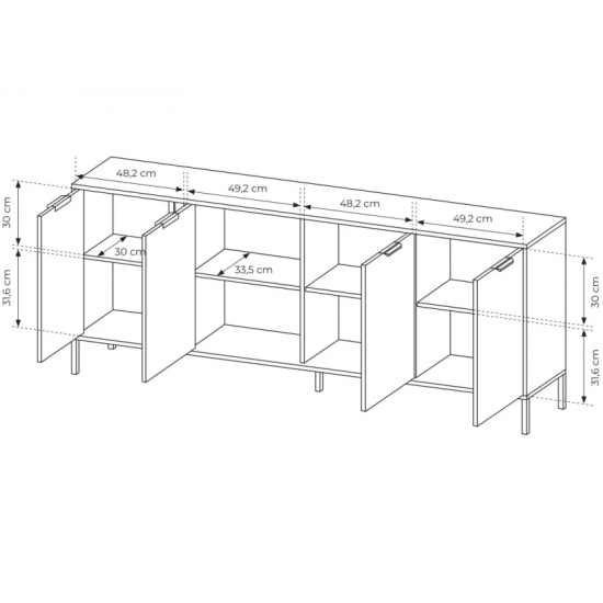 Комод Ларс / Lars 4-дверний 4D/203 Антрацит Ш203xВ82 см. 4