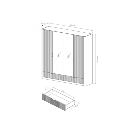 Шафа для одягу Ланте / Lante 4-дверна з дзеркалом 4D2S/213 Беж Ш213xВ208 см. 8