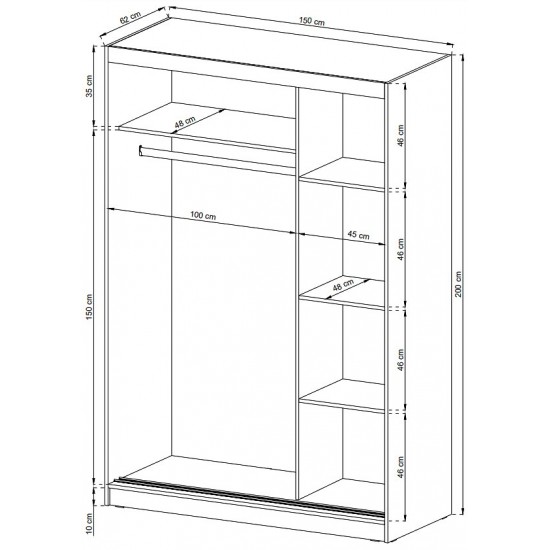 Шафа-купе Мая / Maja 150 2-дверна з дзеркалом Білий 150х62х200 см. 3