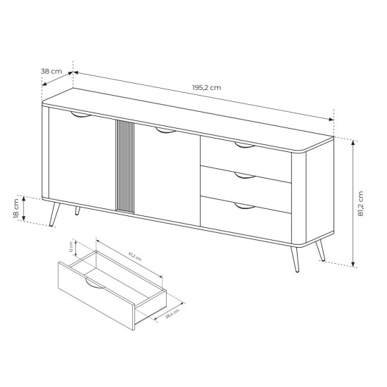Комод Веріс / Veris 2D3S/195 2-дверний з 3 шухлядами Дуб дунін/чорний 3