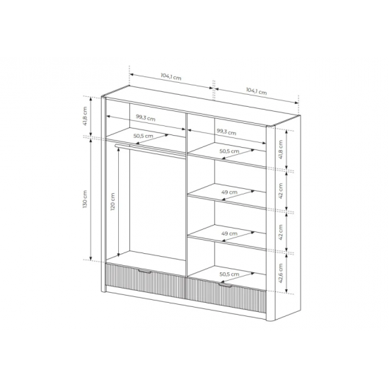 Шафа для одягу Ланте / Lante 4-дверна з дзеркалом 4D2S/213 Беж Ш213xВ208 см. 7